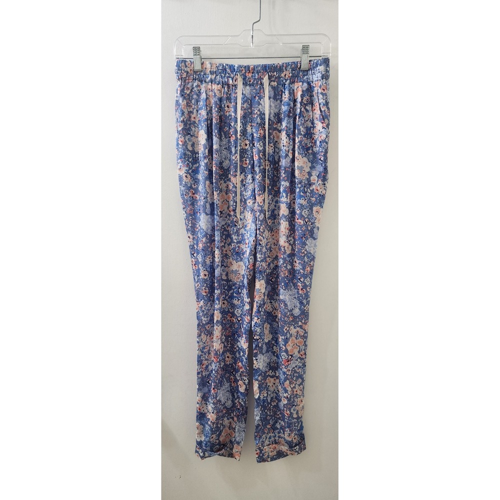Massimo Dutti Blue Floral Elastic Waist Drawstring Tapered‎ Pants Women Size S
